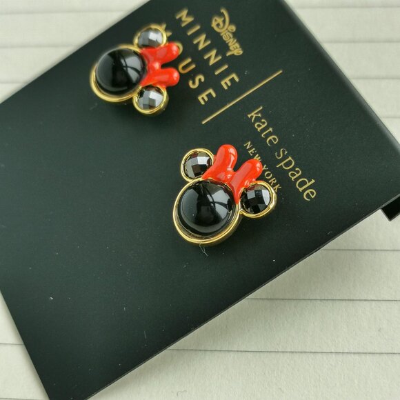 Minnie Gold Red Black Enamel Stud Earrings - Kate Spade - Picture 2 of 3